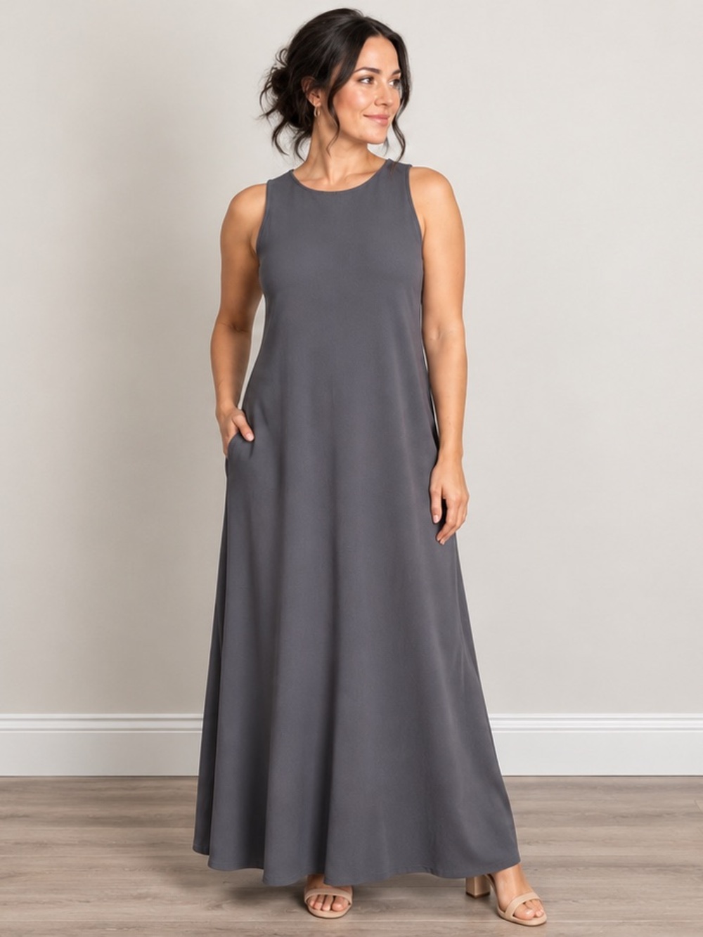 Reitmans Charcoal Sleeveless A-Line Maxi Dress Size Large
